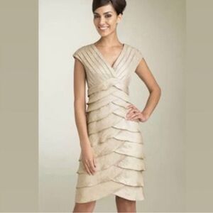 Adrianna Papell Gold Layered V neck Dress. Fully lined. Size 12. Worn once.
